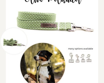 Dog leash olive polkadot, city leash or adjustable, leash for dogs, green dots