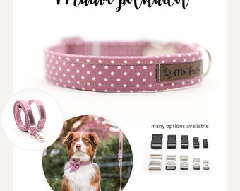 Dog collar old rose polkadot, collar for dogs, adjustable, click fastener