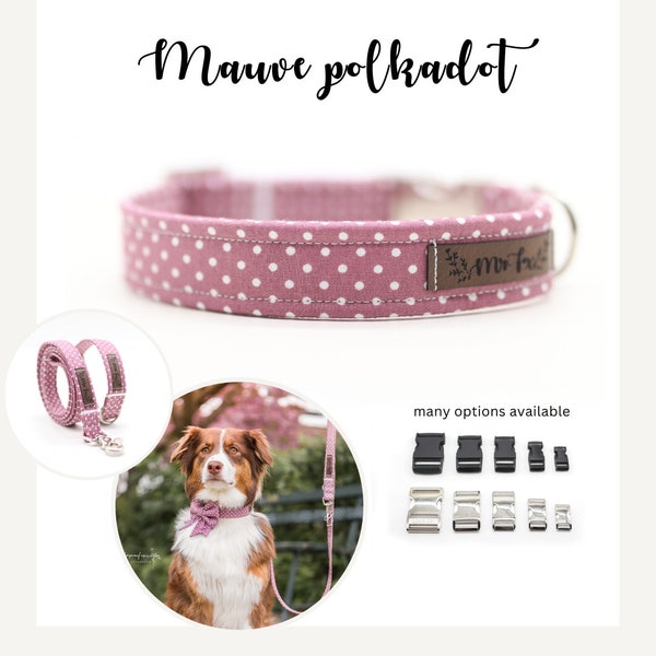 Hundehalsband altrosa Polkadot, Punkte Halsband für Hunde, verstellbar, Klickverschluss, Pünktchen, mauve, gepunktetes Halsband