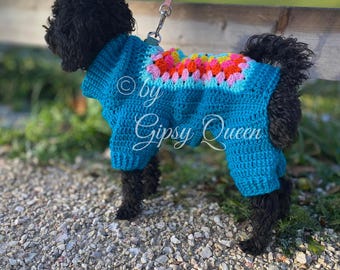 Crochet pattern for a dog sweater Rosi - Colorful, warm sweater for small dogs up to 3.5 kg, vest or with sleeves, comfortable and fashionable