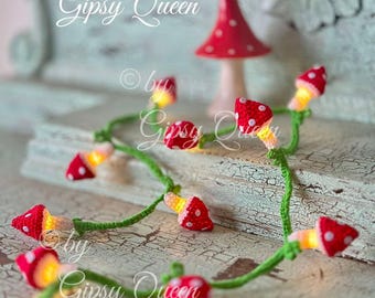 Crochet pattern for fly agaric fairy lights, DIY autumn decoration, crochet LED fairy lights, gift idea, handmade boho home accessories, DIY woodland decoration