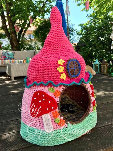 Crochet Pattern "cat Fairy House Cover", Crochet Cat Basket Cover ...