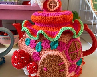 Crochet instructions pot warmer fairy house (language in German + English) PDF format