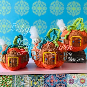 Pumpkin House Doorstop Crochet Pattern, Crochet Pumpkin, Crochet Pumpkin House, Crochet Autumn Decoration, Crochet Fairy House, Crochet Elf House