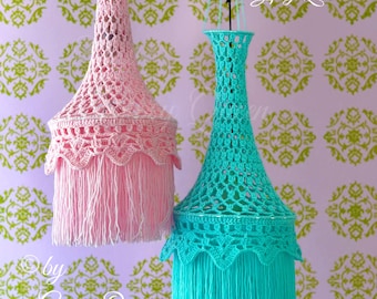 Haakpatroon Rosalie lamp Boho – Gehaakte hanglamp – Gehaakte decoratie met franjes – DIY lamp – PDF-instructies