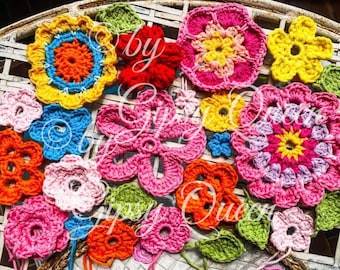 Crochet pattern My Favorite Flowers, Crochet flowers, Crochet appliqués, Crochet flower appliqués, Crochet blossoms