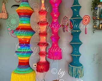 Crochet pattern for an eclectic lamp – boho pendant lamp, crocheted lampshade, DIY lamp, boho decor, crochet lamp, home decor