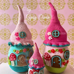 Crochet pattern for a fairy house doorstop – enchanting crocheted house, decorative house, crochet fairy house, crochet doorstop, children's room decor image 2