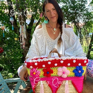 Crochet pattern for a summer good mood bag, crochet bag, crochet bag cover, crochet Ibiza bag, crochet flower bag