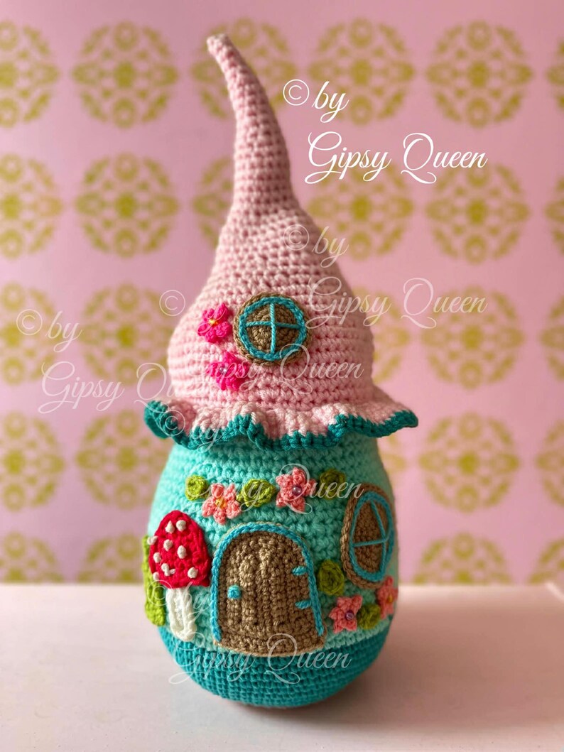 Crochet pattern for a fairy house doorstop – enchanting crocheted house, decorative house, crochet fairy house, crochet doorstop, children's room decor image 7