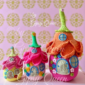 Crochet pattern flower house doorstop PDF, crochet fairy house decoration, doorstop crochet pattern, DIY crochet project
