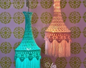 Crochet pattern Rosalie lamp Boho – Crochet pendant lamp – Crochet decoration with fringe – DIY lamp – PDF instructions