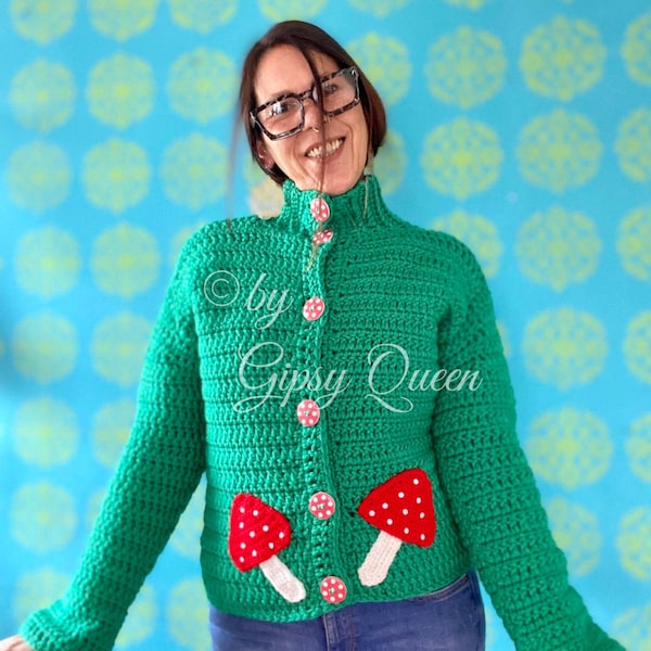 Crochet pattern Petra, crochet jacket, crochet women's jacket, crochet mushroom jacket