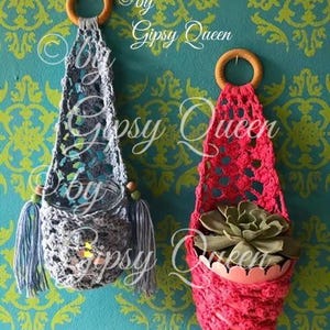 Cesta colgante de pared con patrón de crochet, almacenamiento de crochet, almacenamiento de pared de crochet, soporte para plantas de crochet, cesta colgante de pared de crochet