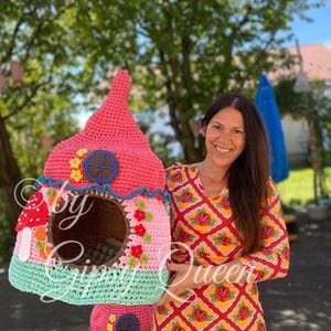 Crochet pattern &quot;Cat Fairy House Cover&quot;, crochet cat basket cover, crochet cat cave, crochet cat bed, crochet cat furniture, pet bed