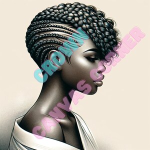 Moderne schicke Kurzhaar-Zopf-Illustration-Elegante schwarze Haar-Flecht-Kunst-Salon & Home Decor, AI-generierte schwarze Kunstwerke, natürliche Frisuren