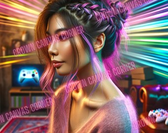 Harmony in Hues: Diverse Beauty and Vibrant Living Room Conversations - Art Print, Dorm Room Art, Lobby Artwork, AI artwork designs, Hair