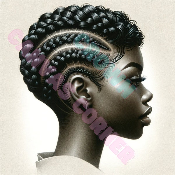 Chic Silk Press Hairstyle Digital Art - Beige Highlight Decor - Stylish Home & Salon Print, AI-generated black artwork, natural hairstyles