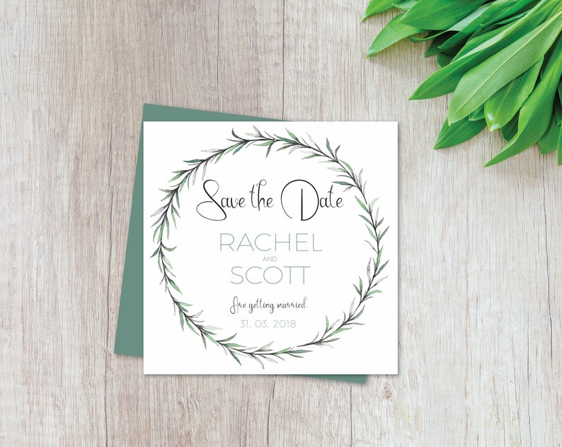 Minimal Foliage Wedding Invitation Template Download Wedding Suite Wreath Digital Download Custom Save the Date Simple Watercolour