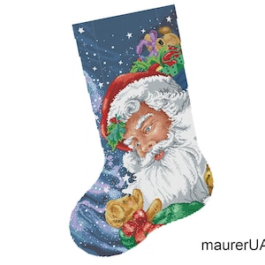 Personalised Christmas stocking with embroidered Santa Custom cross stitch