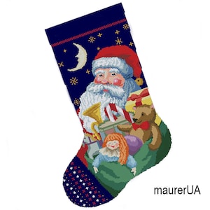 Christmas stocking with embroidered Santa Personalised family stockings Made to order