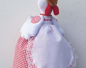 Porta bolsas de plástico gallina con vestido rojo Porta bolsas de supermercado de muñeca Bolsas de plástico Decoración para la cocina Regalo para ama de casa Presente útil