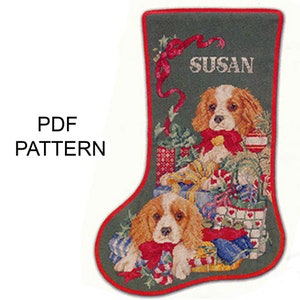 Christmas stocking PDF pattern cross stitch Vintage christmas stocking with puppies Embroidery pattern Digital download Instant download