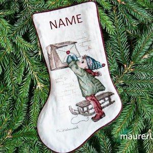 Personalized Christmas cross-stitched stocking Santa Letter Stocking Needle Treasures Made to order