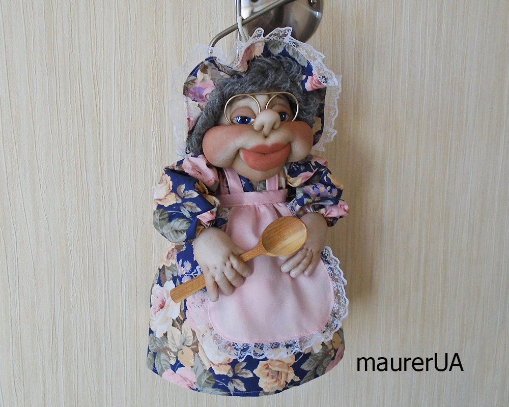 Plastic Bag Holder Doll Grandma in Blue With Pink Roses Dress Etsy