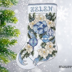 Christmas stocking Personalised finished embroidery stocking Winter White Stocking Needle Treasures