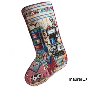 Personalised Christmas stocking Holiday Kitchen Heirloom Stocking Kooler design studio Custom cross stitch Xmas decor Made to order