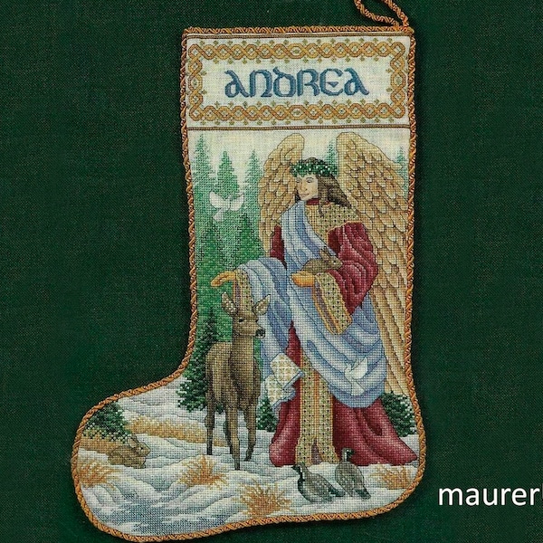 Personalized Christmas stocking Woodland Angel Stocking Embroidered Xmas stocking with angel Made to order