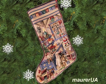 Personalised Christmas stocking Holiday Workshop stocking Kooler design studio Custom cross stitch Xmas decor Made to order