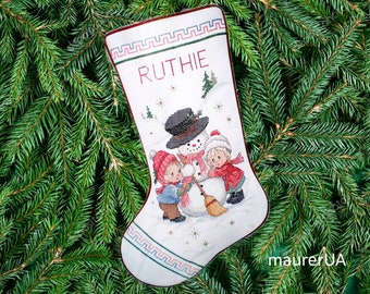 Cross stitch Christmas stocking Finished personalized Xmas stocking Needle Treasures Snow Day Handmade embroidered decor