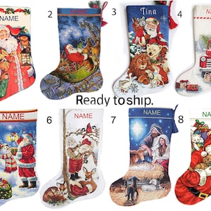 Finished embroidered Christmas stocking Hand embroidery only READY TO SHIP