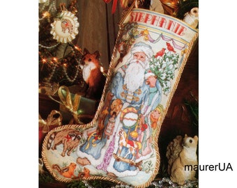 Old world Saint Nicholas stocking Personalised Christmas stocking with embroidered Santa