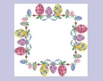 Easter embroidered eggs, bunny, ladybugs PDF pattern  Easter decor Easter eggs tablecloth