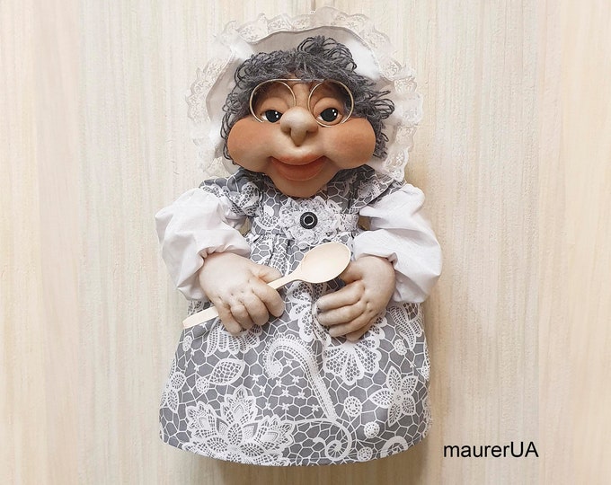 Plastic Bag Holder Doll Grandma Grocery Bag Holder Kitchen Storage