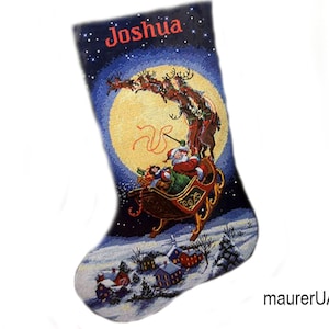 Personalised Christmas stocking with embroidered Santa Claus Family Christmas stockings Custom cross stitch