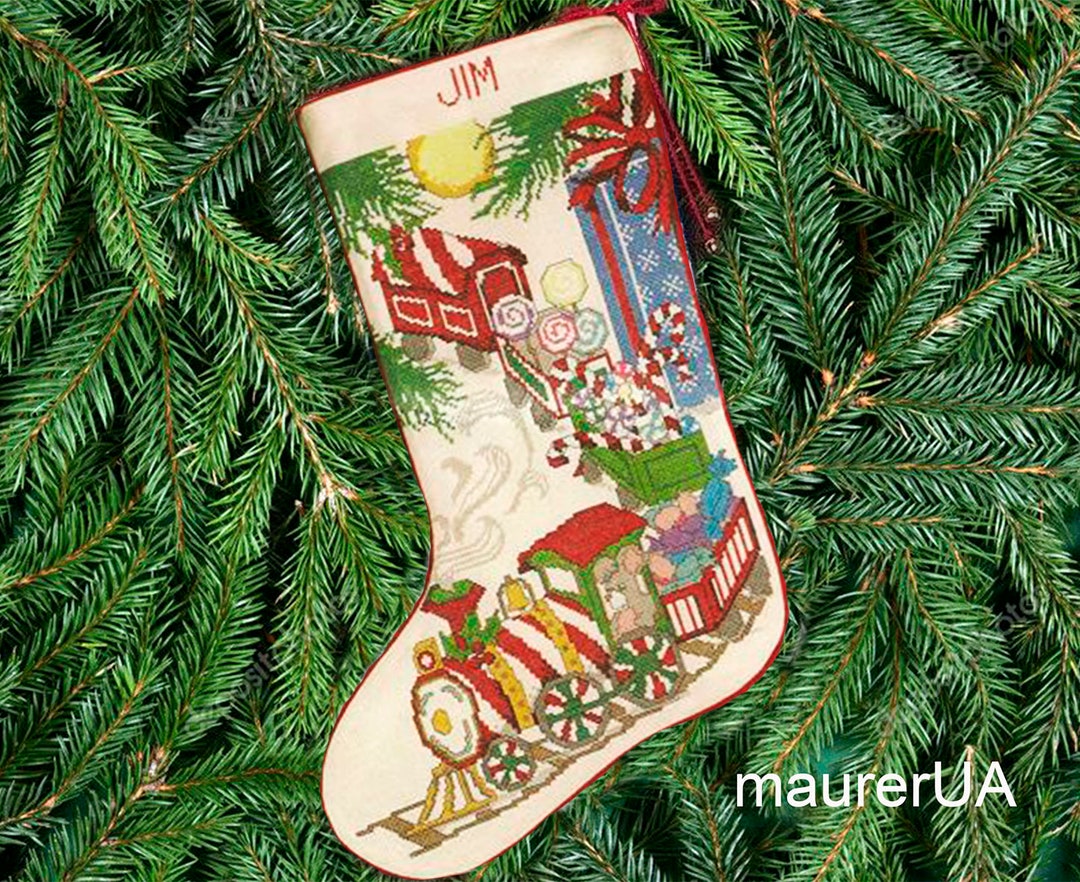 Personalised Christmas Stockings With Embroidered Train Candamar