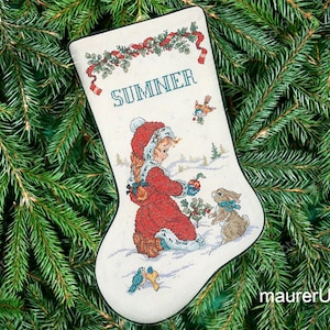 Completed Christmas stocking Cross stitched personalized stocking Chrismas Friends Stocking Needle Treasures