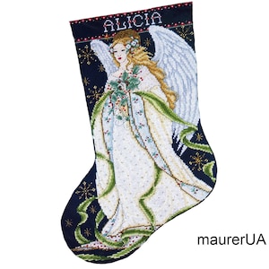 Finished Christmas Stocking Embroidered Angel Xmas stocking with angel Made to order