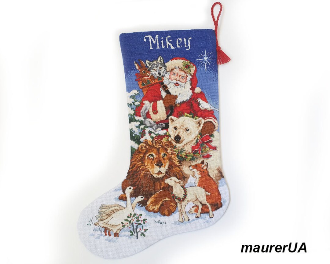 Christmas Stocking With Embroidered Santa's Wildlife Santa - Etsy Christmas Stocking With Embroidered Santa's Wildlife Santa - Etsy