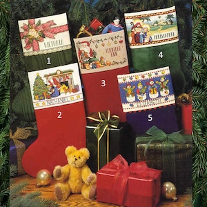 Personalized Christmas stocking in fabric and hand-embroidered cross-stitch cuff Dimensions 00287