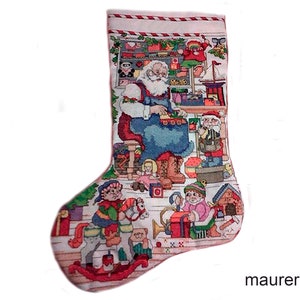 Personalised Christmas stockings with embroidered Santas workshop Family stockings Custom cross stitch Cute Xmas decor Made to order