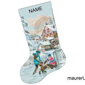 Hockey Christmas Stocking Personalized embroidered with cross stocking Winter Games for boys