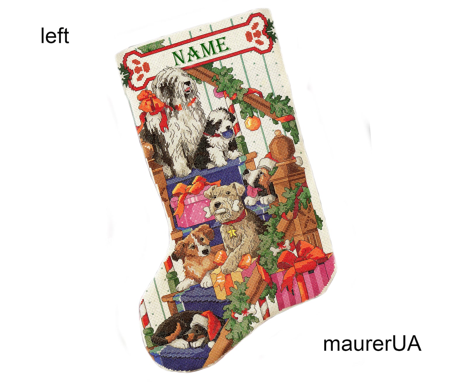 Cross Stitch Christmas Stocking With Good Dogs Christmas Decor Etsy