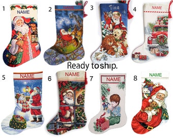 Finished embroidered Christmas stockings Hand embroidery only READY TO SHIP