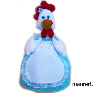 Plastic bag holder hen in turquoise  dress Kitchen decor doll
