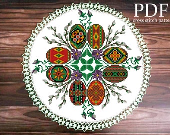 Easter cross stitch pattern Embroidered eggs PDF pattern Easter table runner pattern Easter decor Easter eggs tablecloth Egg pattern